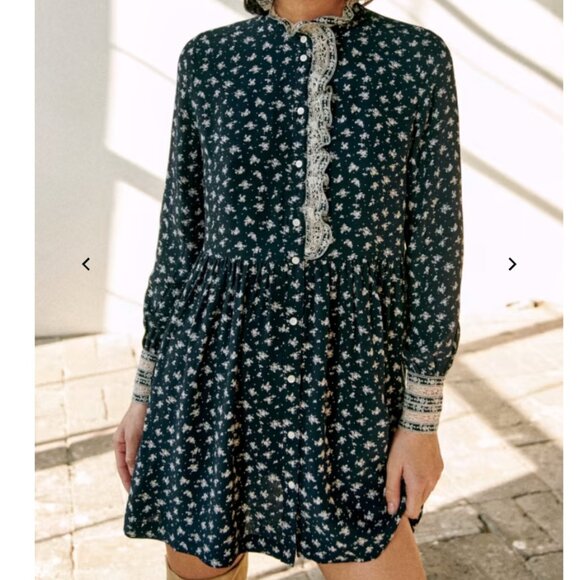 Sezane Floral Mini Dress in Navy and White - Picture 1 of 11